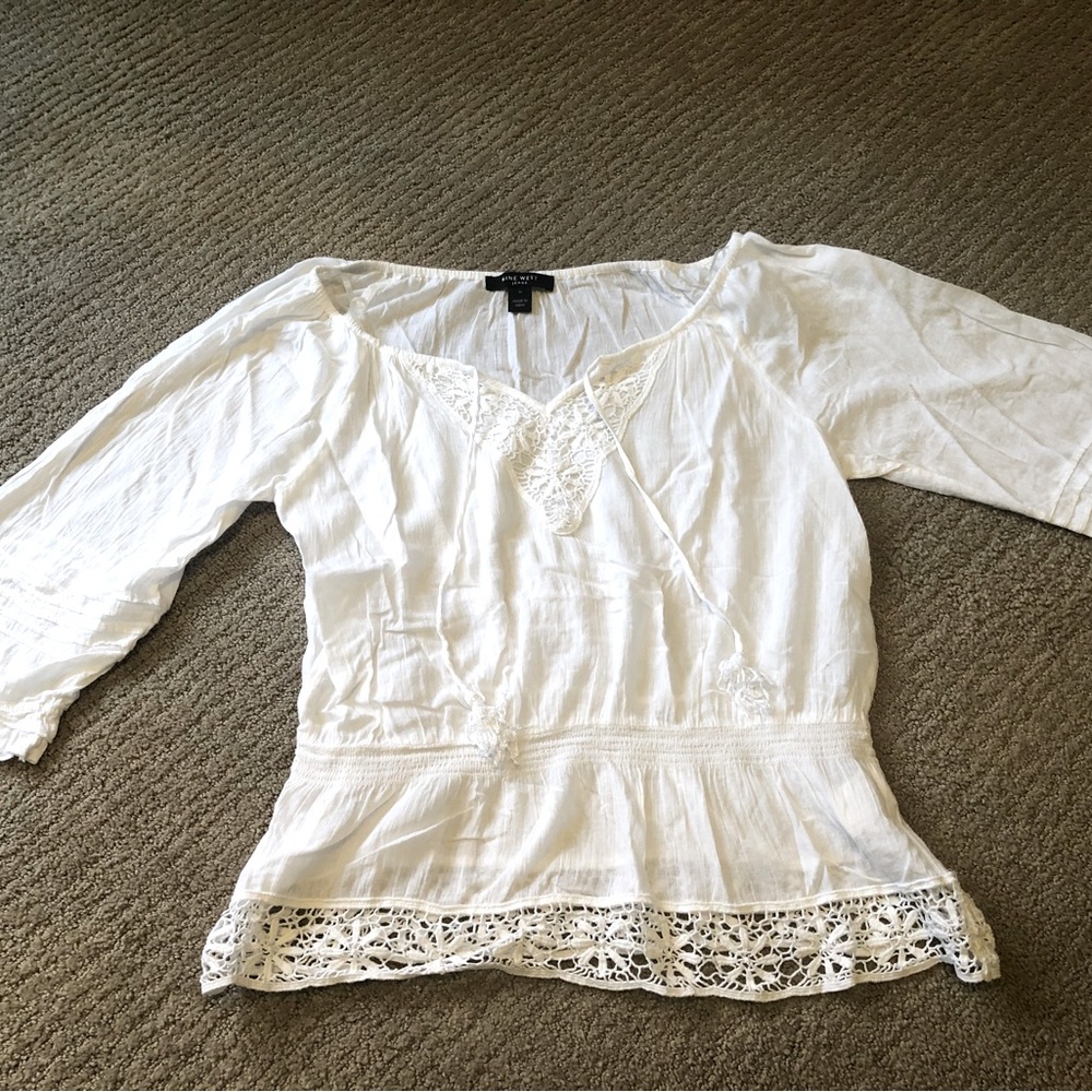 Nine West Vintage gauze cotton and lace top